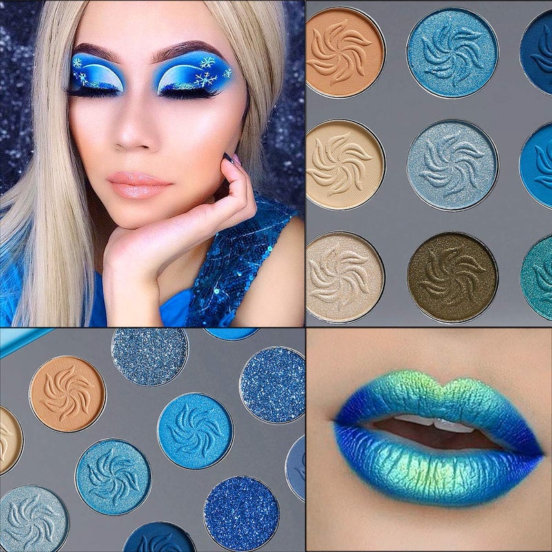 Afflano Blue Eyeshadow Palette Matte Shimmer, Highly Pigmented Waterproof Space Blue Eye Shadow Palette, Silver Navy Glitter Eyeshadow Pallet for Christmas Snowflake blue Eyes Makeup - Image 2